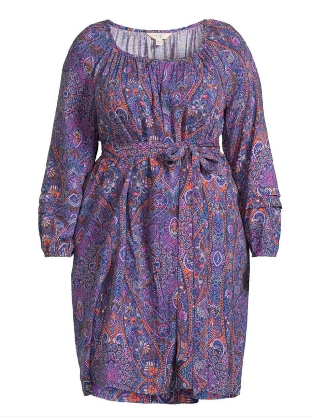 Terra & Sky 2XL blue comet boho shirred Paisley Print Pockets mini dress NWT